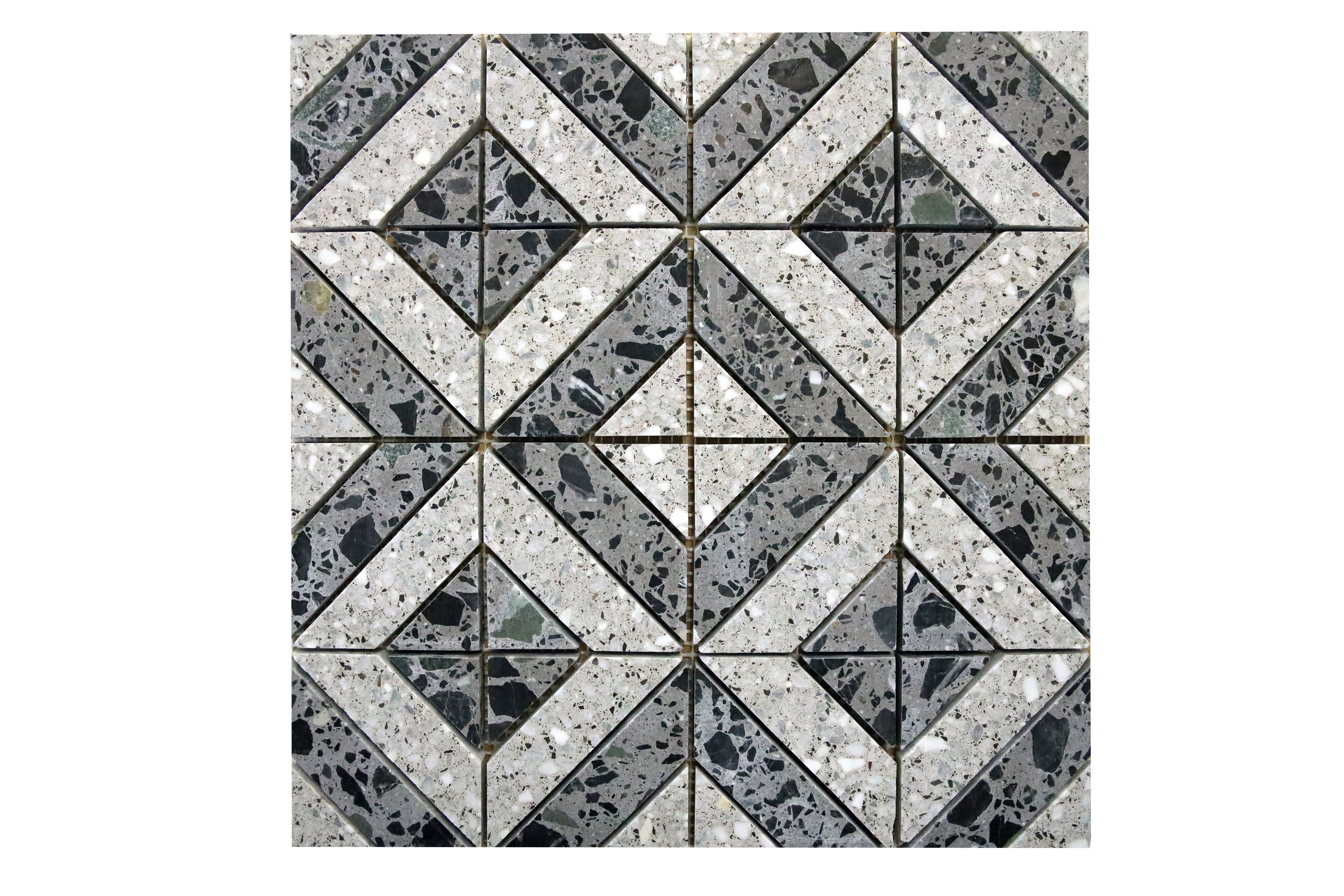 Cross terrazzo grey and black mosaic tile with geometric layout