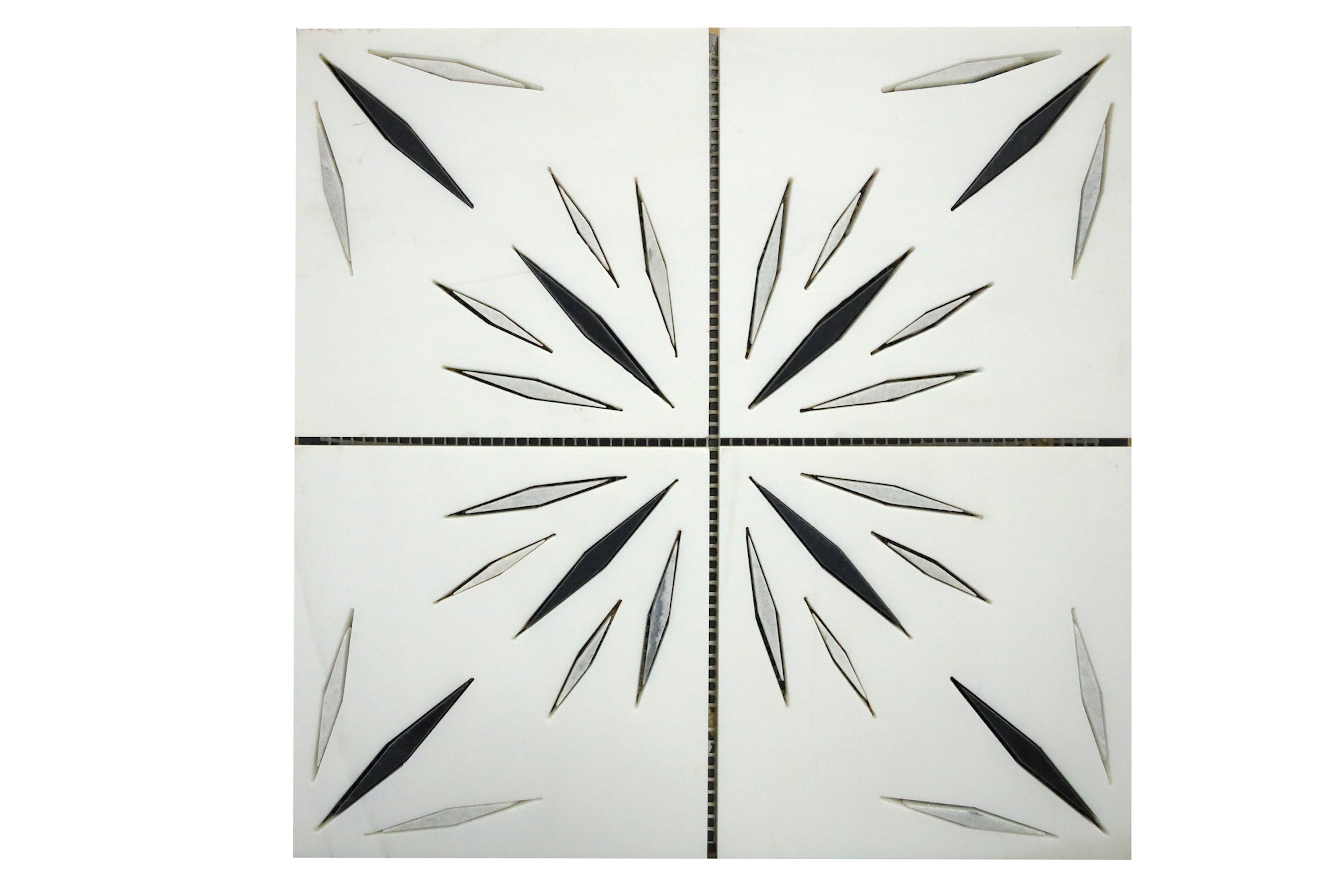 Harmony White with Black waterjet marble mosaic tile with geometric pattern