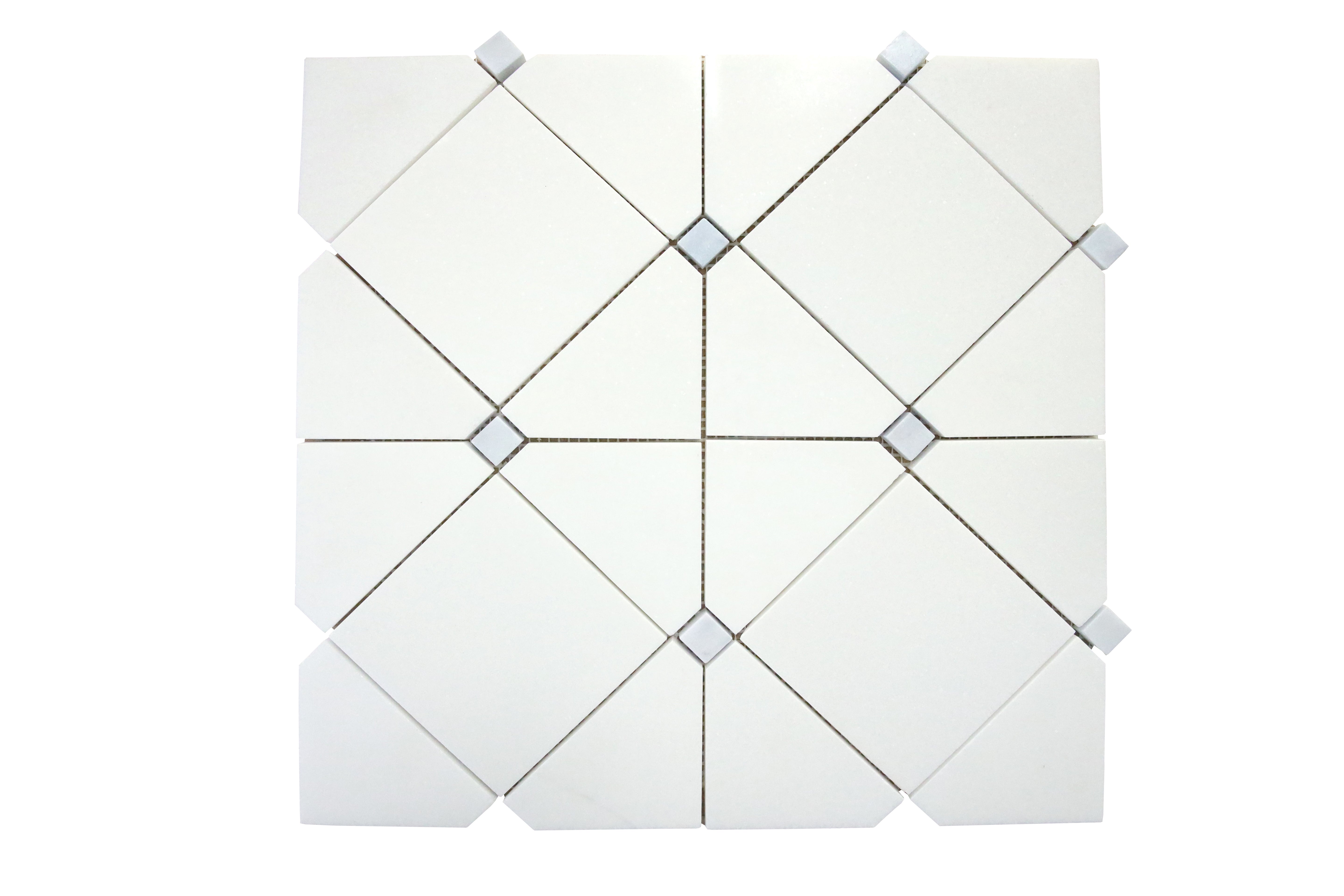 Mona Thassos grey dot polished marble mosaic tile with geometric square pattern