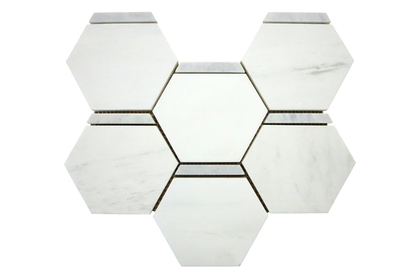 Dolomit Hex with Carrara Strip Marble Mosaic Tile