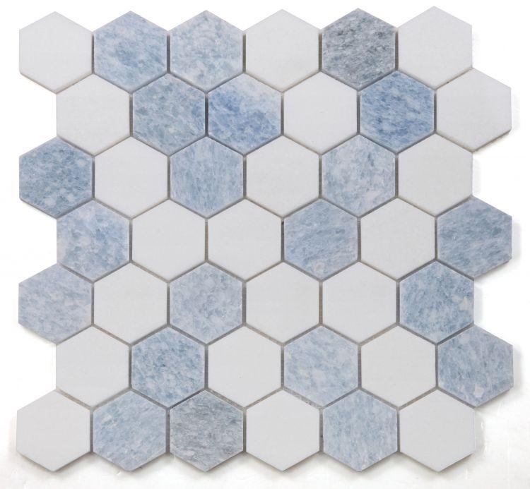 Hexagon Crystal Ocean 2 x 2 11.75 x 12 Marble Mosaic Tile